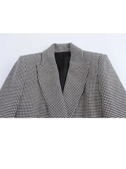 Women's Autumn Houndstooth Blazer & Wide Leg Pants Suit Set