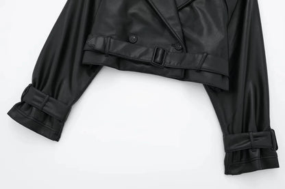 Faux Leather Cropped Jacket