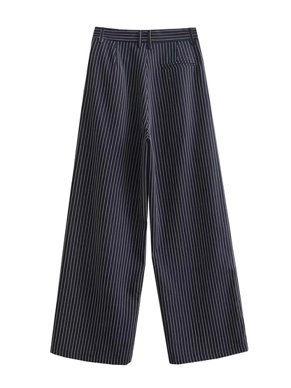 Striped Power Set - Wide Pants Suits V Neck Blazer