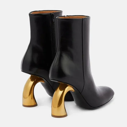 Black Women's High Heels Ankle Boots with Side Zipper