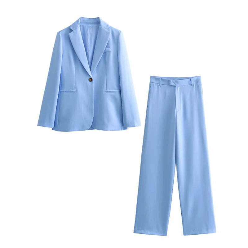 Turn-Down Collar Jacket & Wide-Leg Pants Set