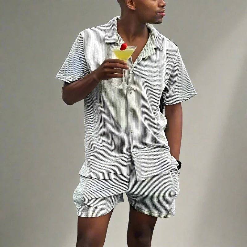 Casual Lapel Button Shirt & Shorts Set