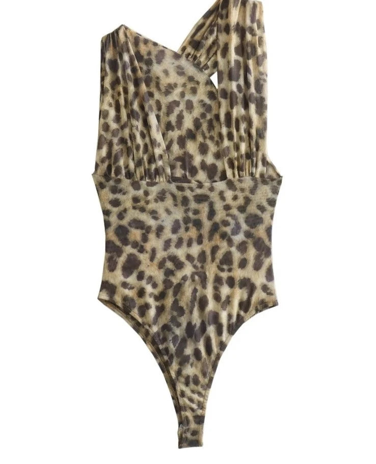 Asymmetric Leopard Bodysuit