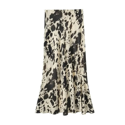 Animal Print Silk-Satin Midi Skirt