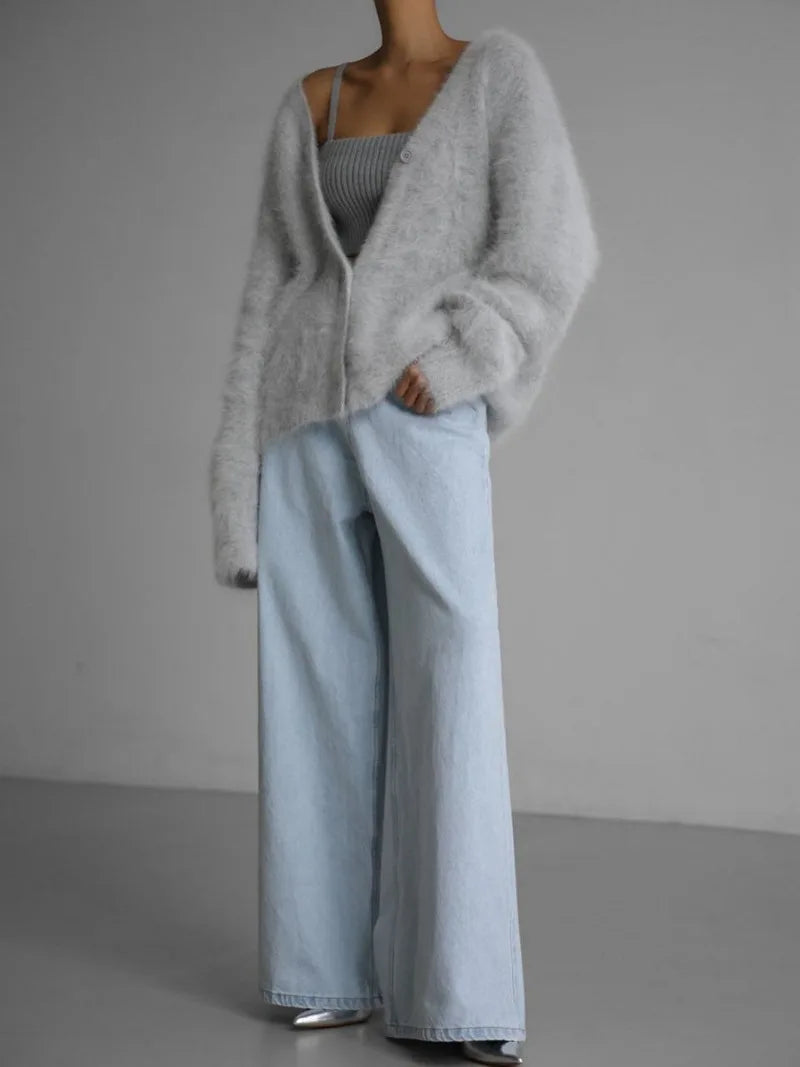 V-Neck Long-Sleeved Loose Knitted Cardigan