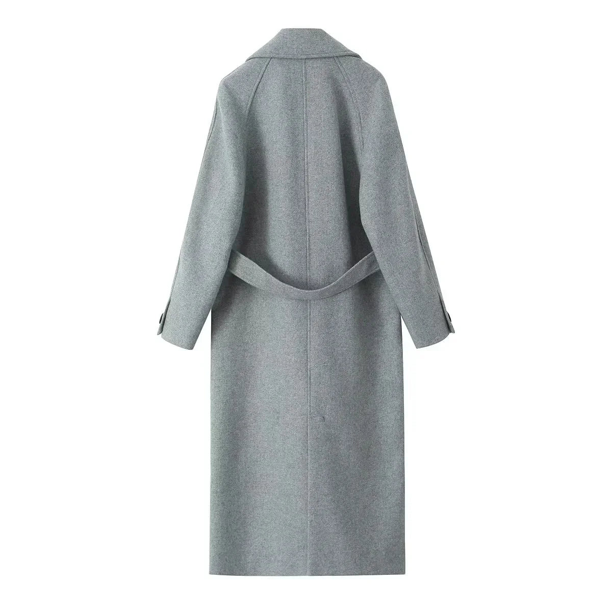 Women's Long Belted Faux Wool Coat - Elegant High Street Winter Jacket