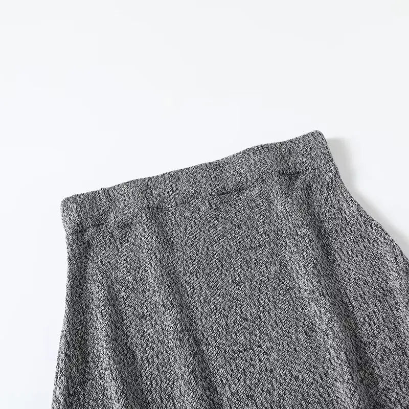 Elegant Gray Knit Skirt Set: French Minimalist Office Look