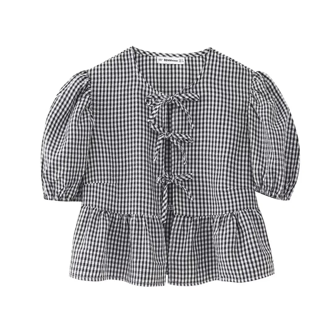 Stripe Bow Blouse: Fashion Puff Sleeve Shirt