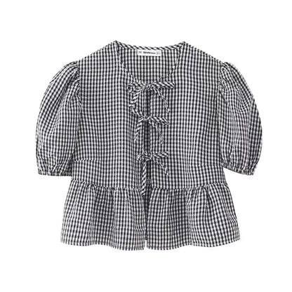 Stripe Bow Blouse: Fashion Puff Sleeve Shirt