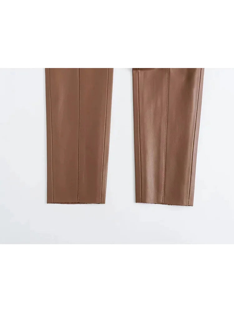 High Waist Faux Leather Pants – Stylish Slim Fit for Women