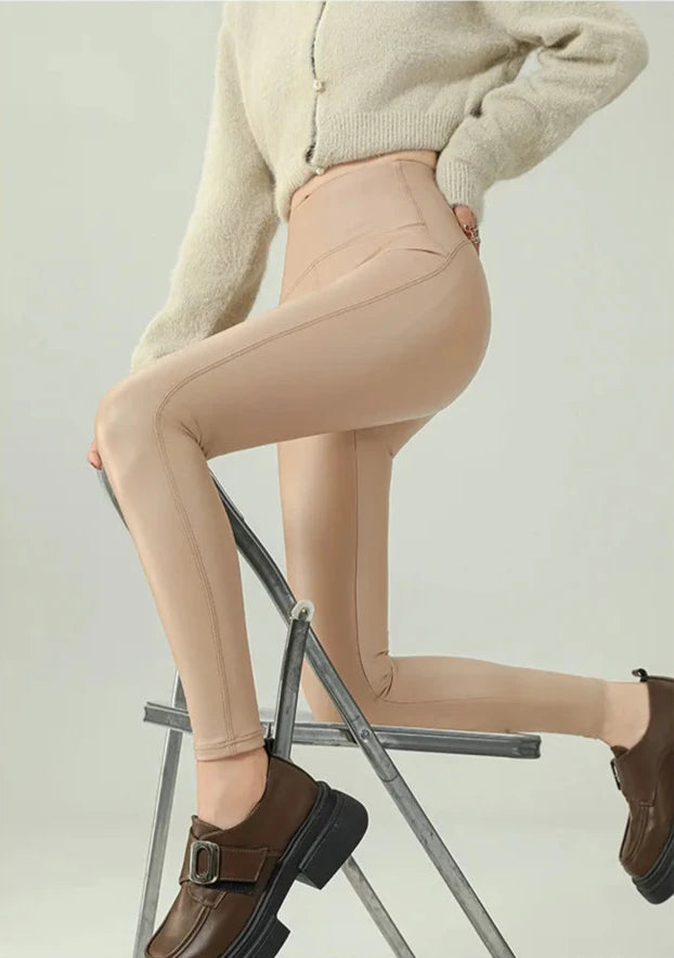 High-Waist Fleece PU Leather Leggings - Warm & Sexy Autumn/Winter