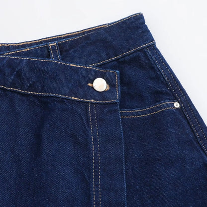 Denim Blue Asymmetrical Shorts Suit with Turn-Down Collar Shirt