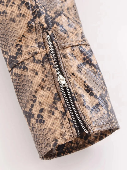 Snake Print Imitation Leather Jacket