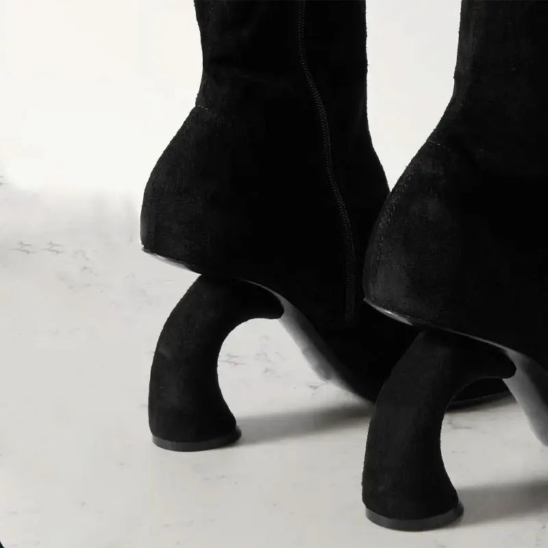 Black Women's High Heels Ankle Boots with Side Zipper