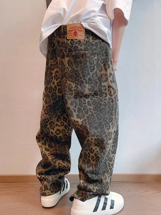 Leopard Jeans Men - Denim Pants Male Oversize