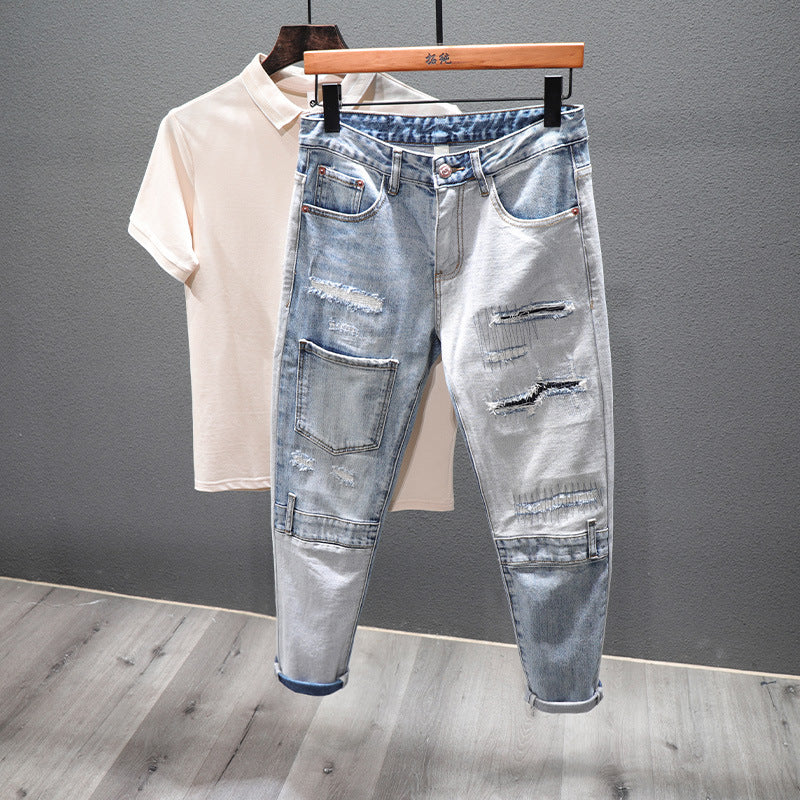 Jeans da uomo da strada personalità spezzata patchwork cuciture rotte 