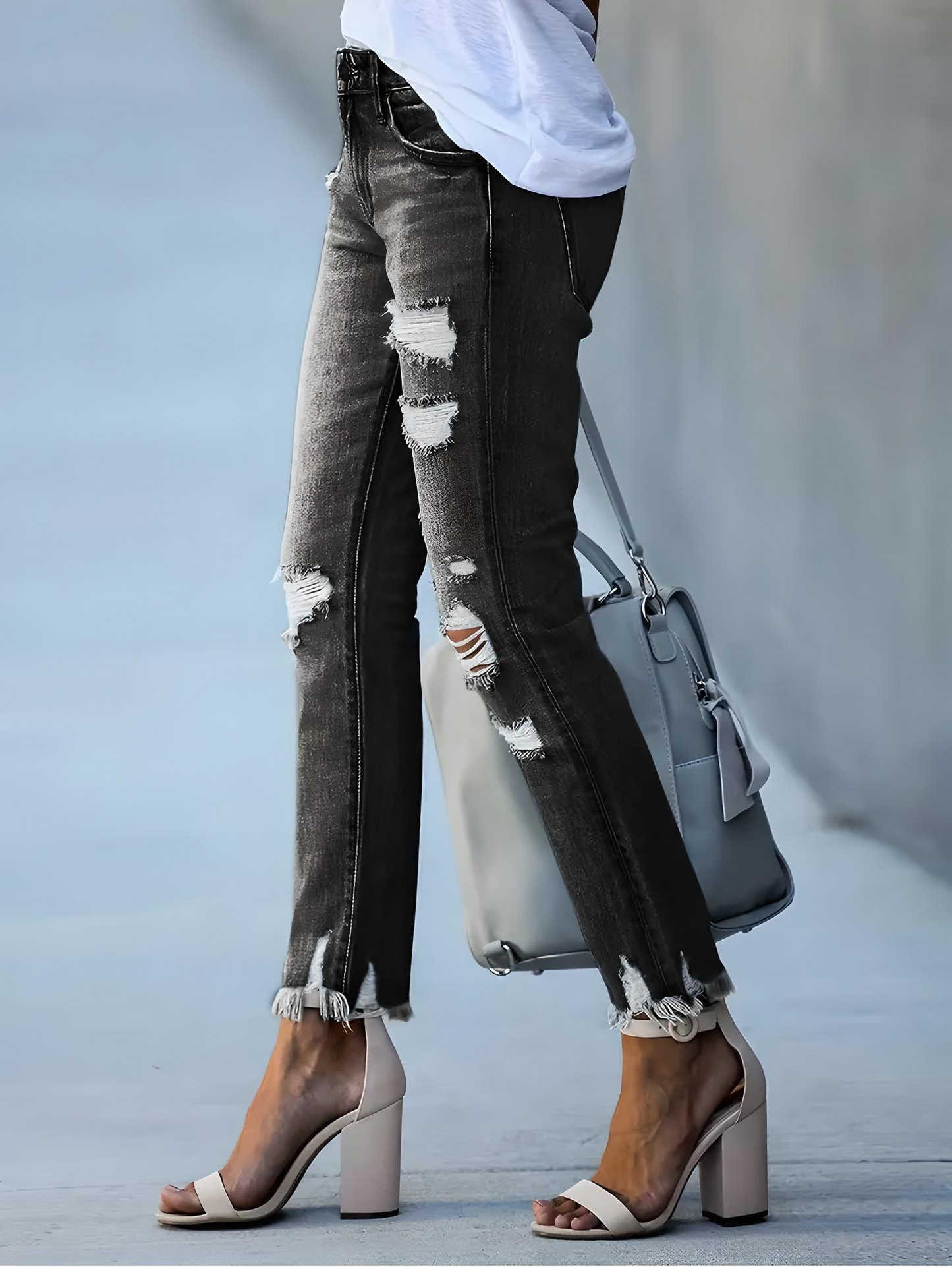 High-Waisted Slim-Fit Ripped Skinny Jeans