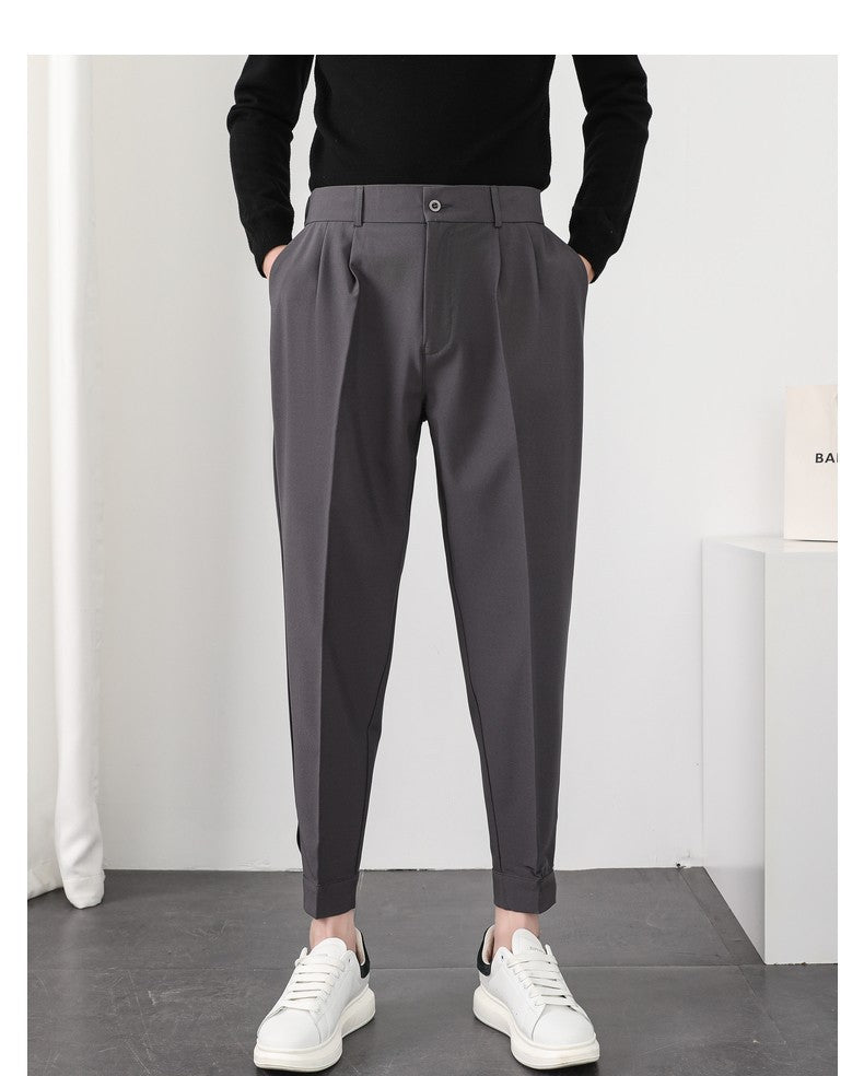 Sommeranhänger Herren Lockere Knöchellange Hose Koreanischer Stil Gerade Herren Freizeithose Weiße Modische Hübsche Kleine Anzughose 