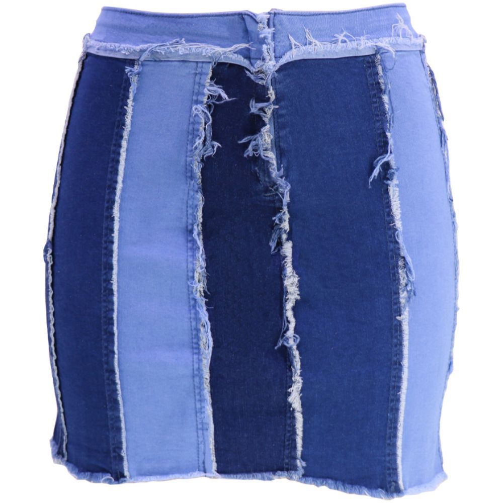 Women's Jeans European and American High-waisted Design Patchwork Washed Pleated Belt Denim Skirt Skirt