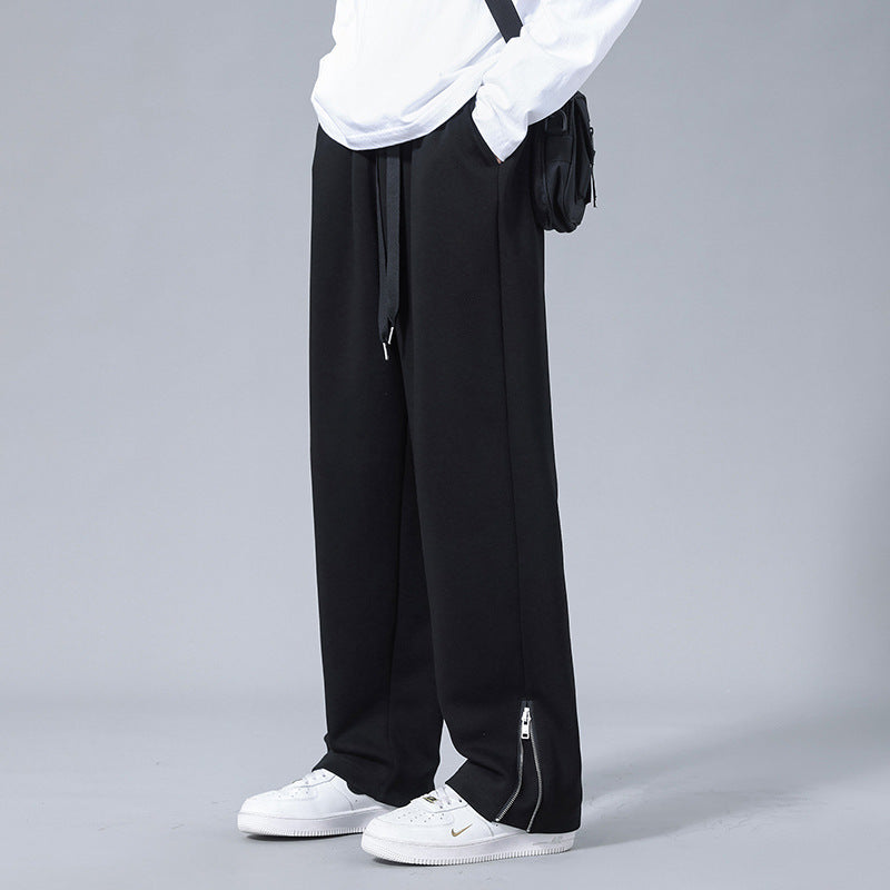 Straight zipper split trousers men's casual pants