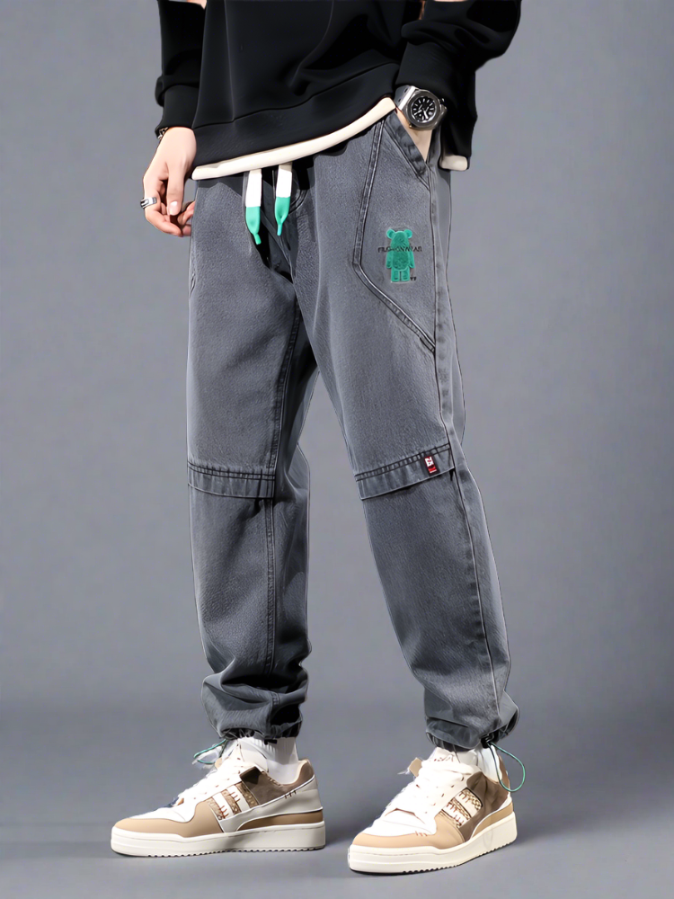 Spring Summer Men Jeans Fashion Bear Denim Joggers Pluse Size 8XL Baggy Pants Casual Cotton Straight Jean Male Trousers