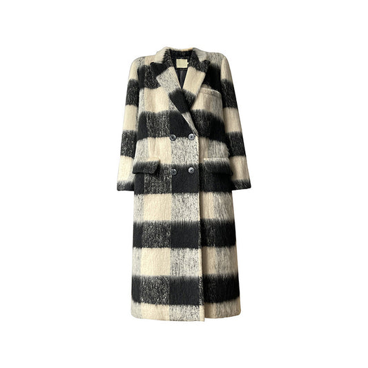 Retro plaid woolen coat Women's