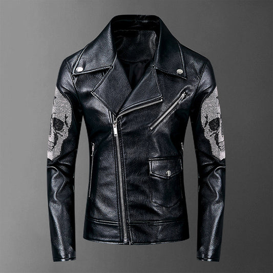 Cappotto in pelle con rivetti da moto punk rock autunno e inverno