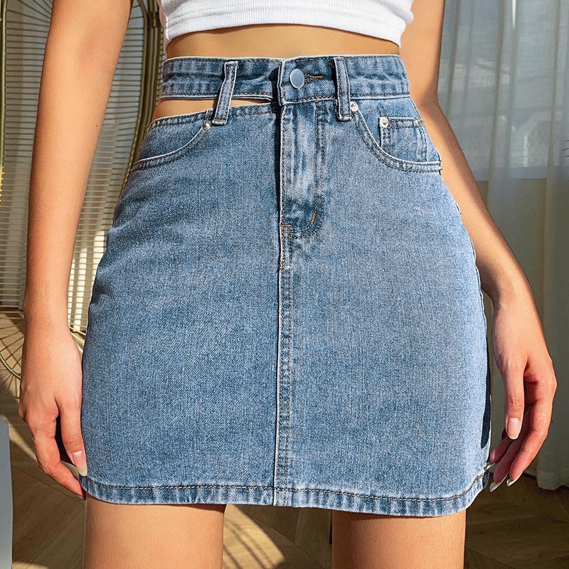 High-Waisted Hollowed Denim Skirt