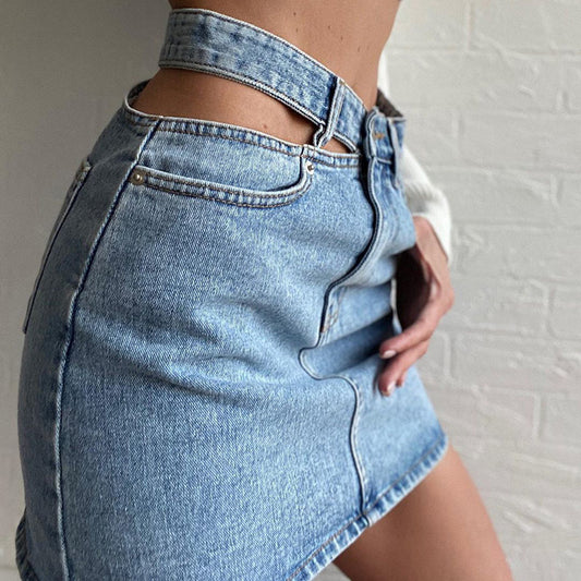 High-Waisted Hollowed Denim Skirt